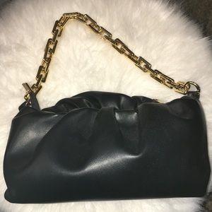 Black clutch/ shoulder bag with gold chain
